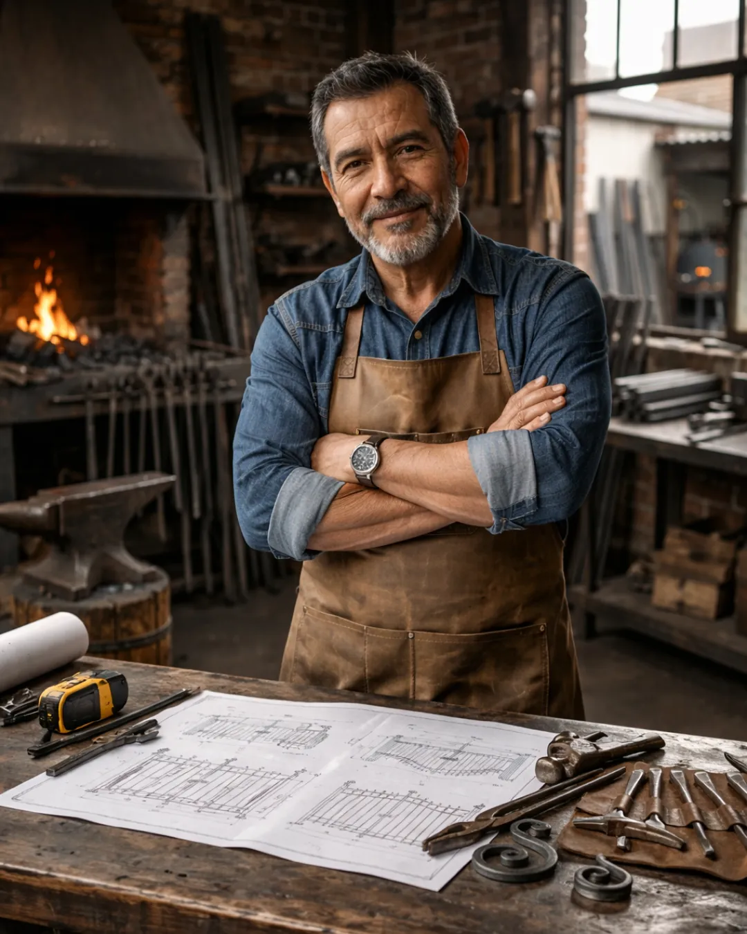 Victor Hernandez working in his metalwork shop